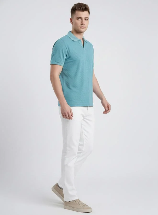Clans&Hans Men Green Textured Short Sleeve Polo